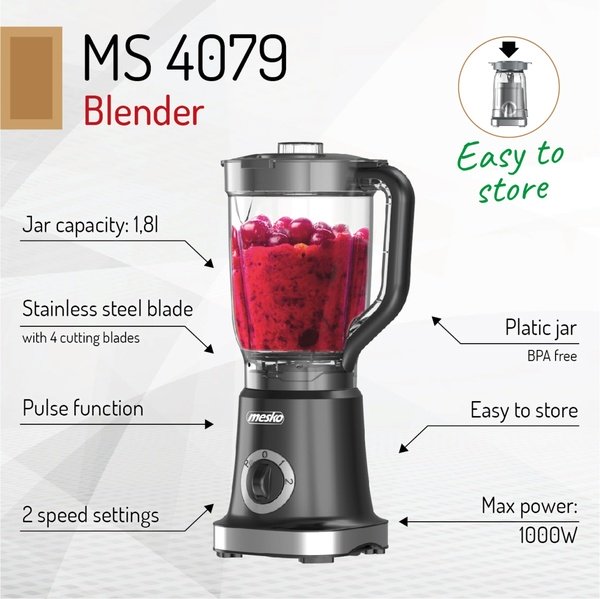 Mesko MS 4079 1000W 1.8L Blender, Black