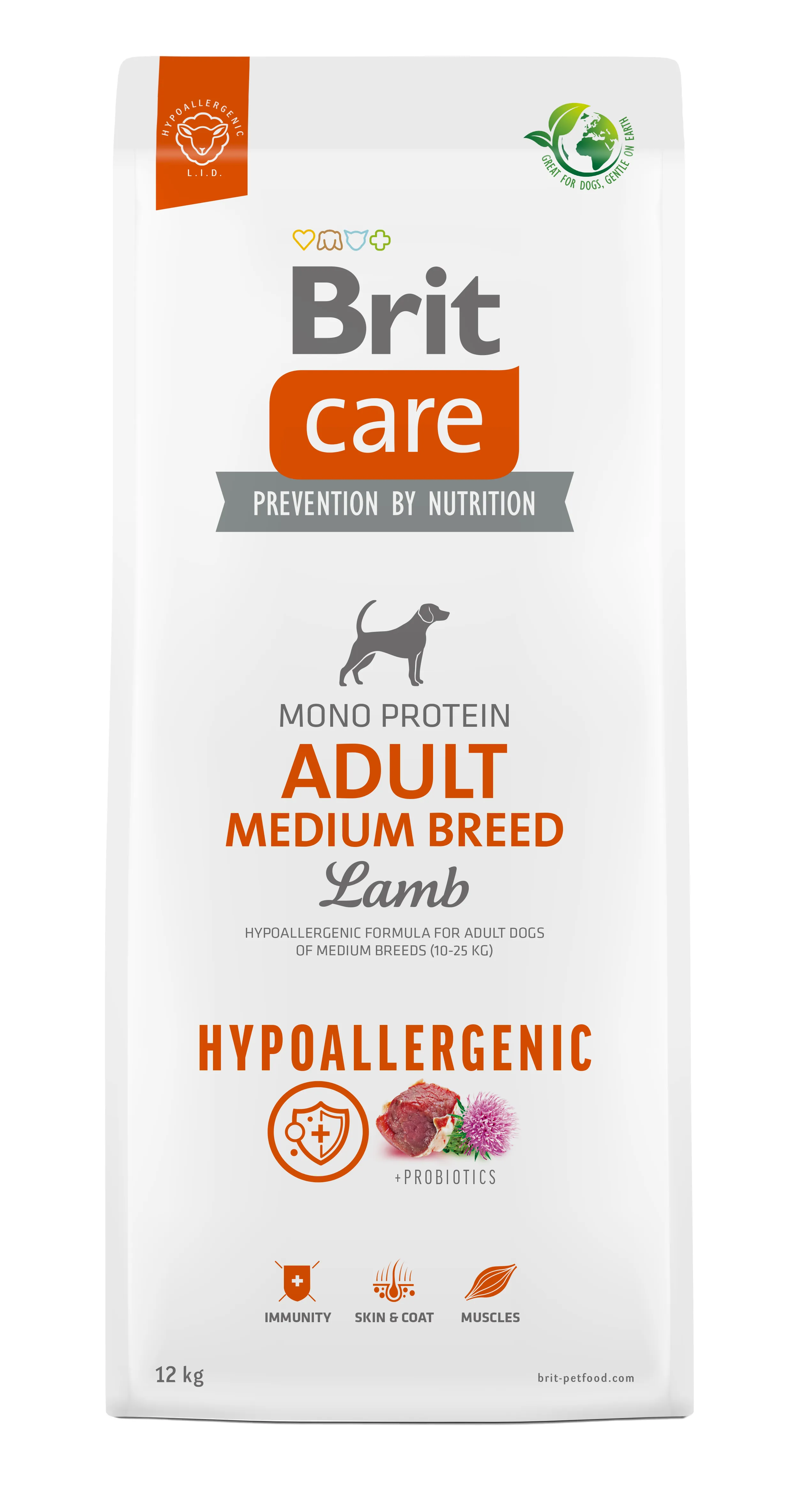 Brit Care Hypoallergenic Adult Medium Breed Lamb, Dry food for dogs, 12kg