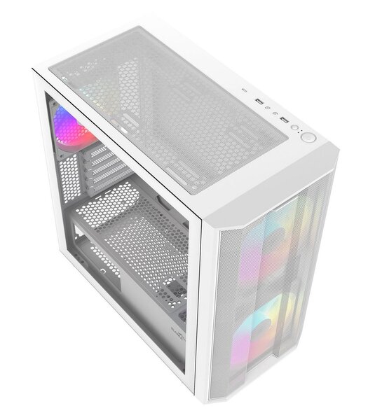 SAMA S30 -miditornikotelo ikkunalla ja RGB-valaistuksella, valkoinen