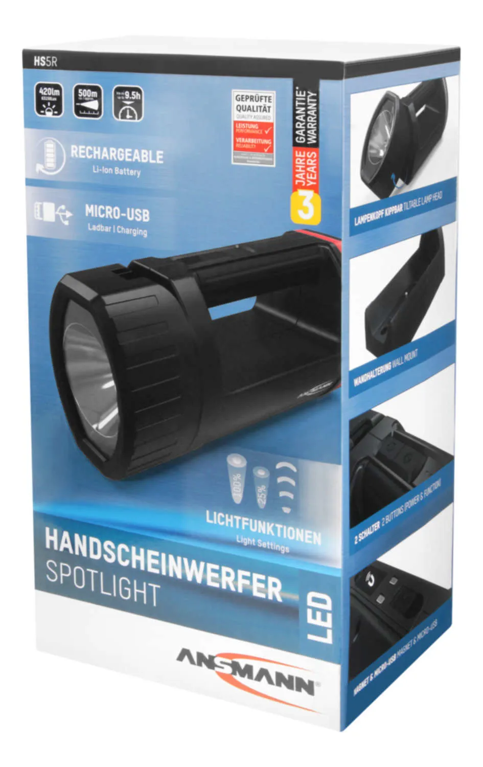 Hs5R Black Hand Flashlight Led