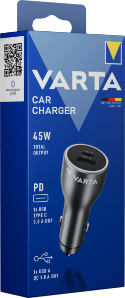 Varta Quick Charge, PD 45W USB-C + USB-A - car charger