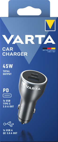 Varta Quick Charge, PD 45W USB-C + USB-A - car charger