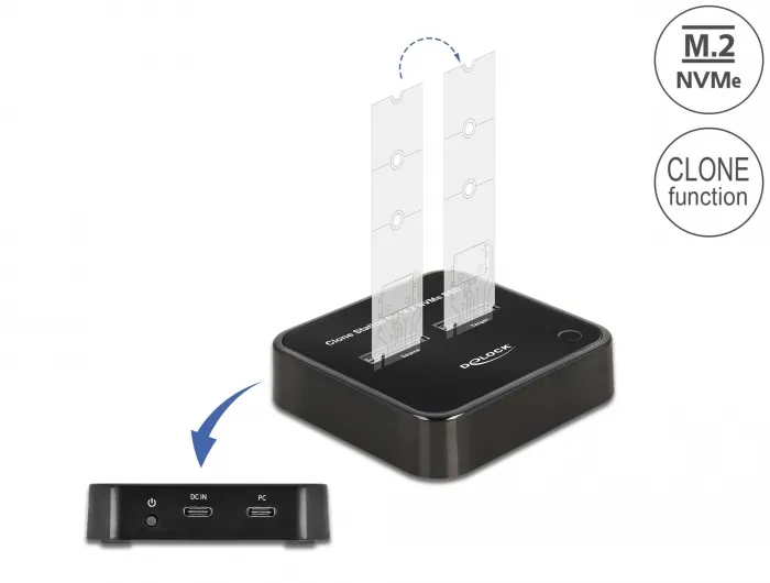 Delock M.2 Docking Station for 2 x M.2 NVMe PCIe SSD with Clone functi