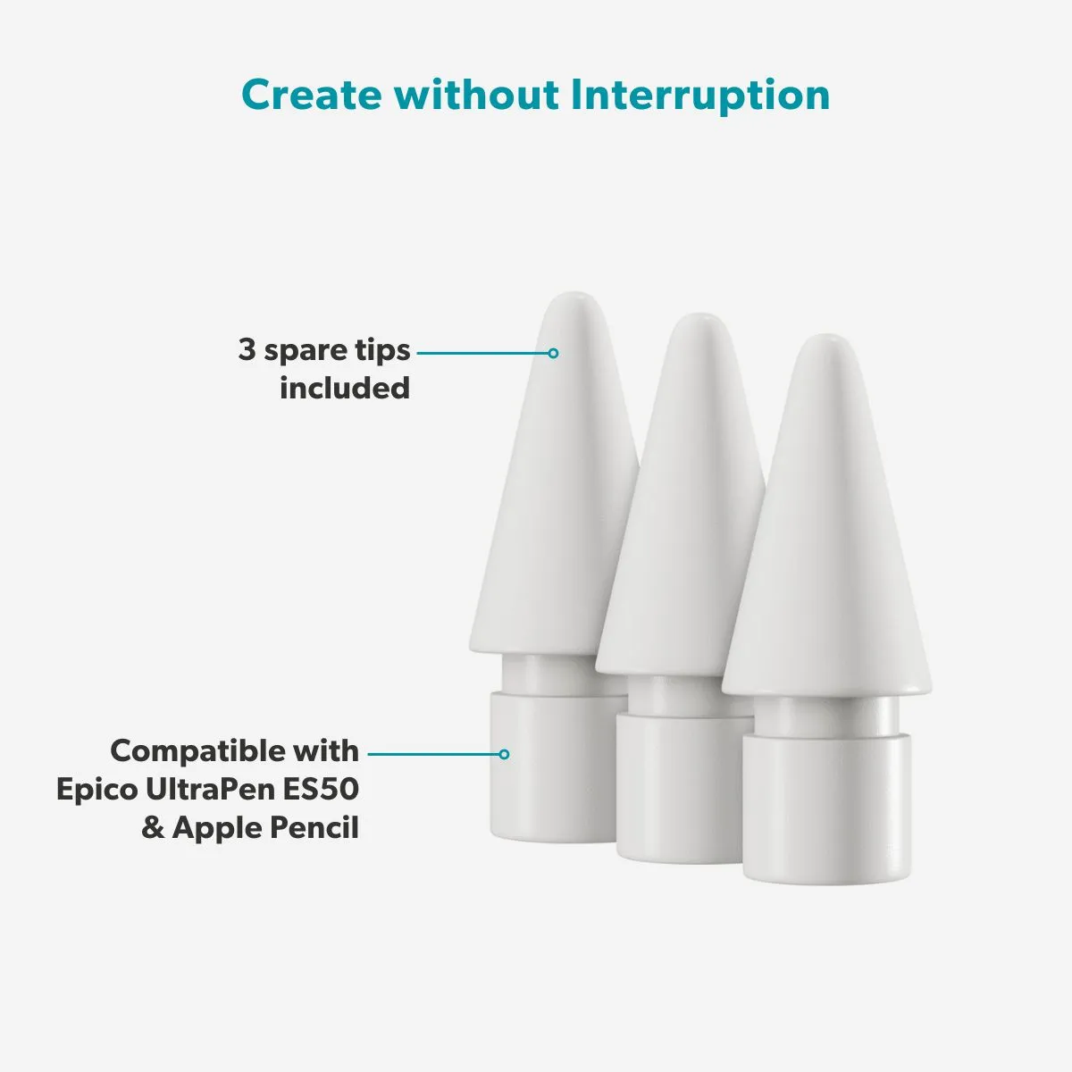 Epico Spare Tips for Epico UltraPen ES50 and Apple Pencil | White | Smooth Writing and Easy Replacement