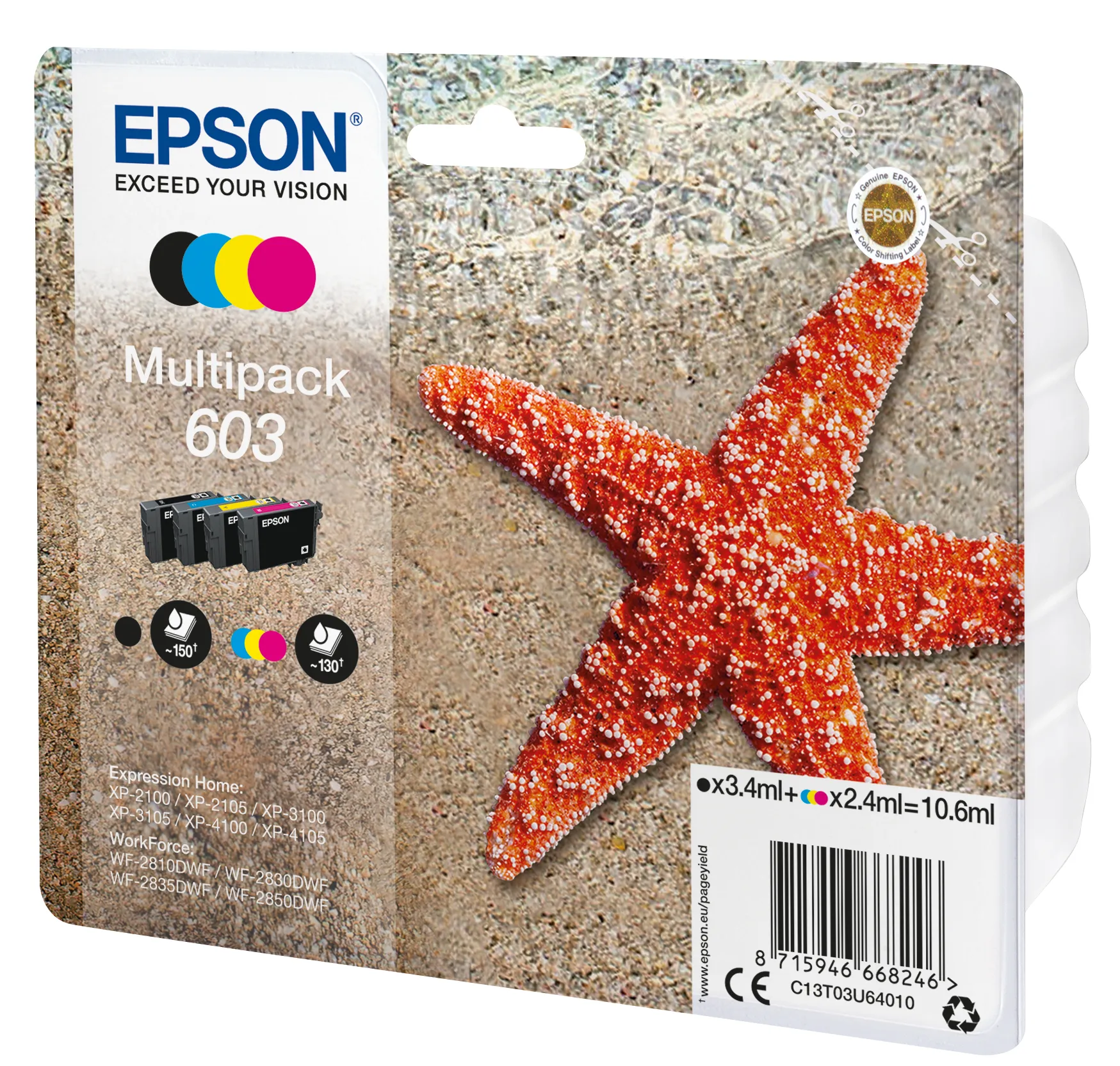 Epson 603-mustekasettipakkaus, musta, syaani, magenta, keltainen, 4 kpl