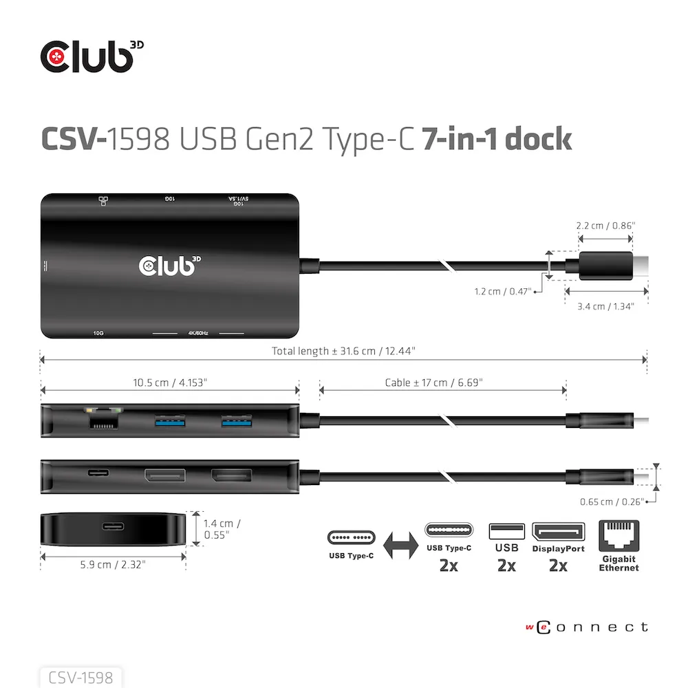 Club 3D 3.2 Gen2 USB-C 7-in-1 - dock, Svart