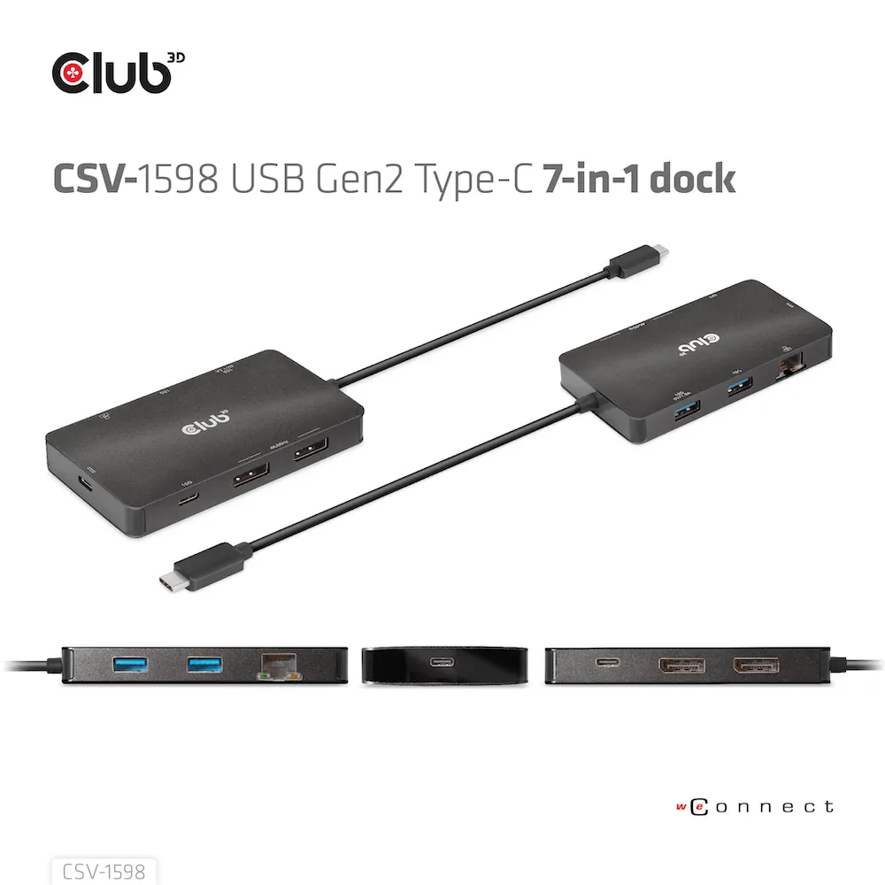 Club 3D 3.2 Gen2 USB-C 7-in-1 - dock, Svart