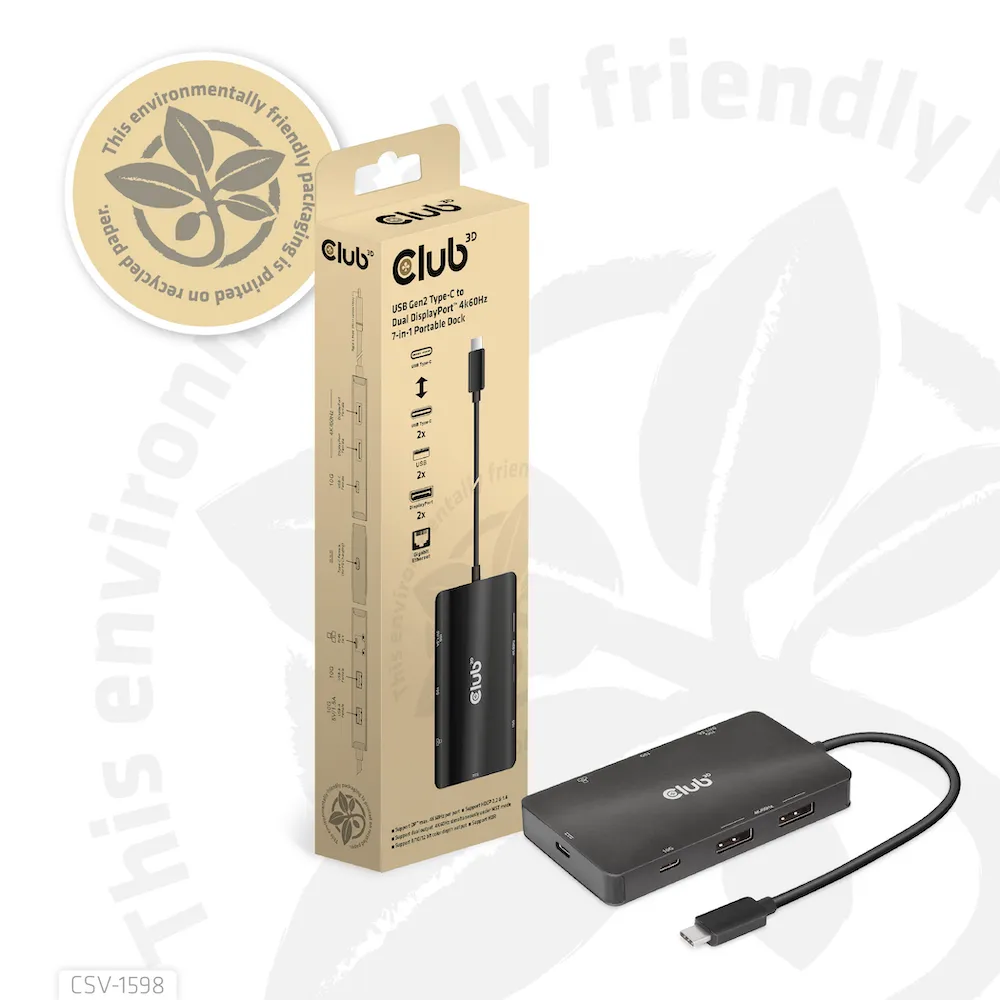Club 3D 3.2 Gen2 USB-C 7-in-1 - dock, Svart