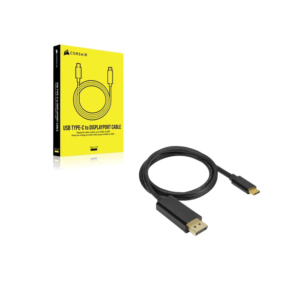 Corsair USB-C - DisplayPort 1.4 -kaapeli, Musta, 0.9m