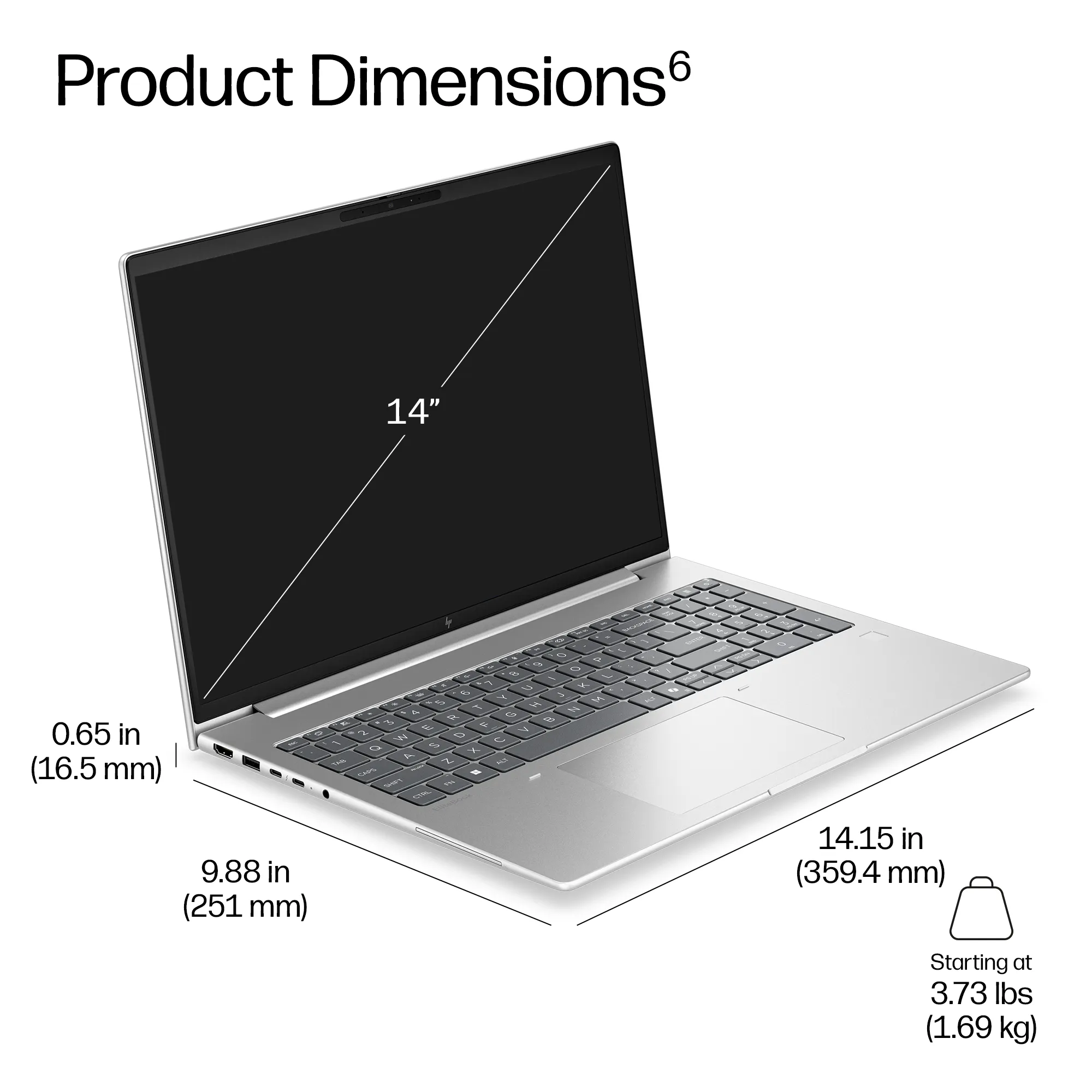 HP EliteBook 6 G2i 16.0" Core 7 350, 16 Gt, 512 Gt, Intel Graphics, Win 11 Pro -kannettava, hopea