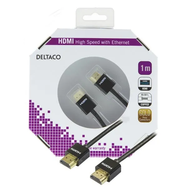 Deltaco HDMI Thin – HDMI 2.0 - kabel, 1 m, Svart