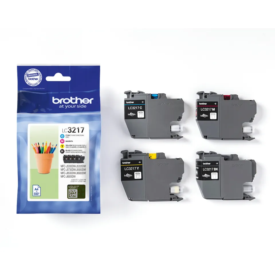 Brother LC3217VAL ink cartridge kit, Black, Cyan, Magenta, Yellow, 4 pcs