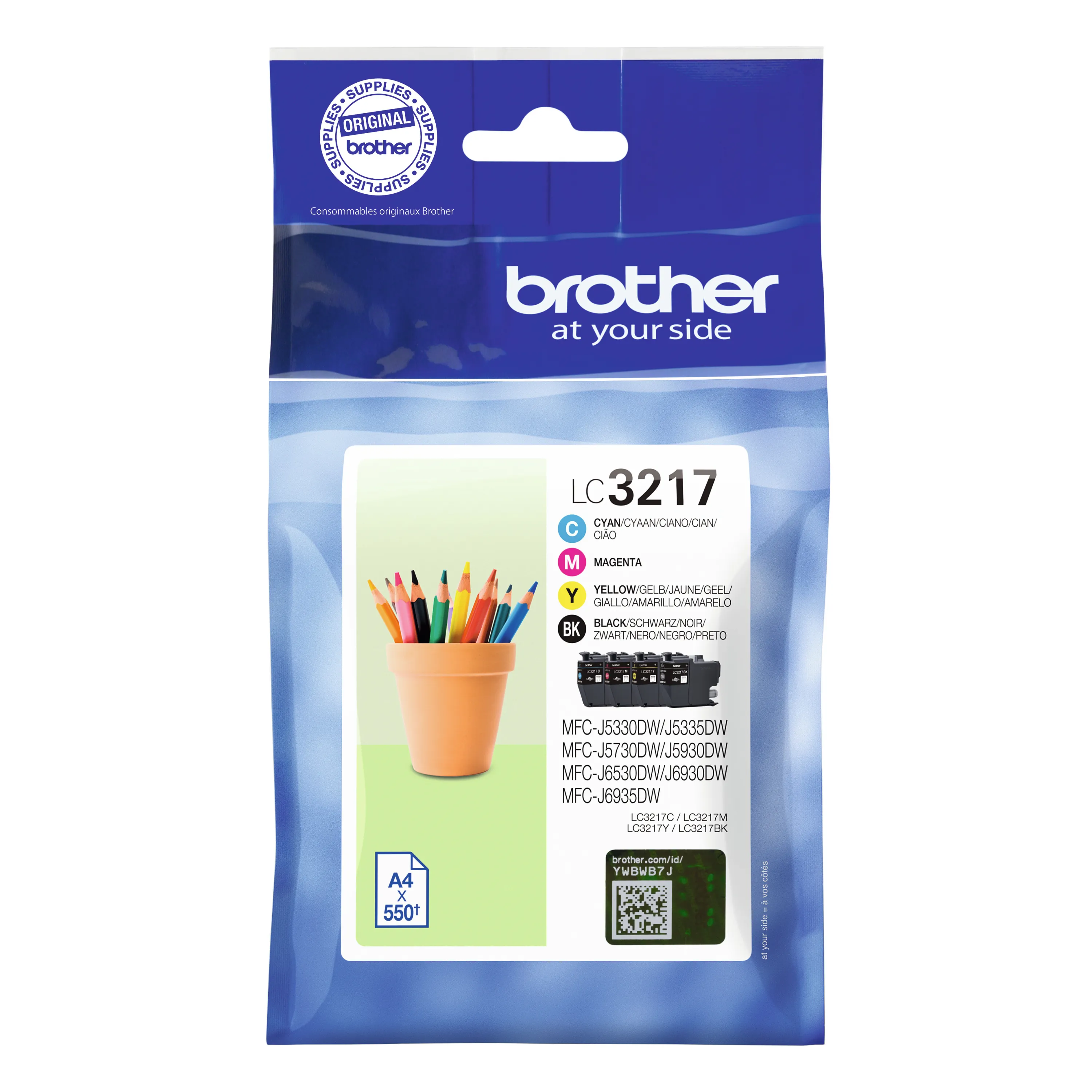 Brother LC3217VAL ink cartridge kit, Black, Cyan, Magenta, Yellow, 4 pcs
