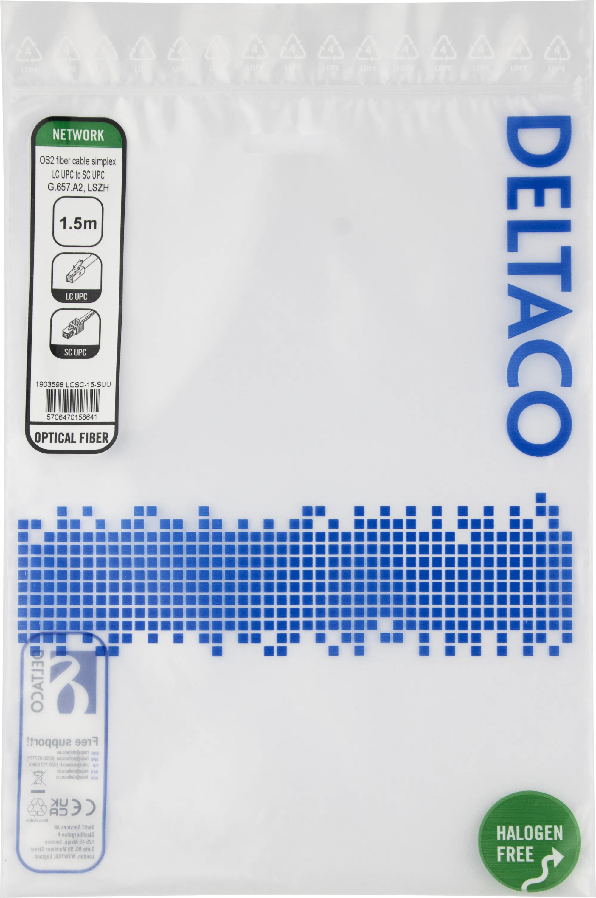 Deltaco OS2 LSZH LC-SC 1.5m -valokuitukaapeli, keltainen