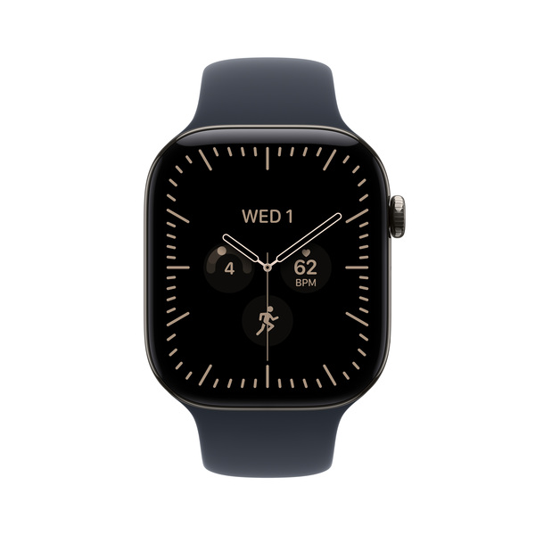 Apple Watch Series 12 (GPS + Cellular) 46mm Natural Titanium Case with Navy Blue Sport Band, M/L