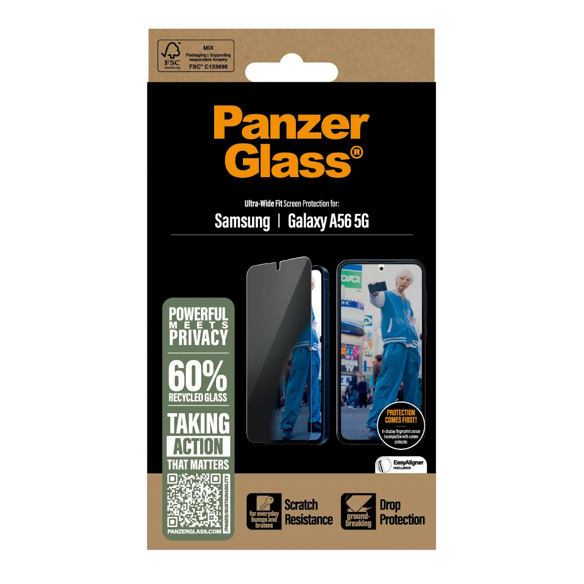 PanzerGlass Ultra-Wide Fit Galaxy A56 5G -panssarilasi, Privacy