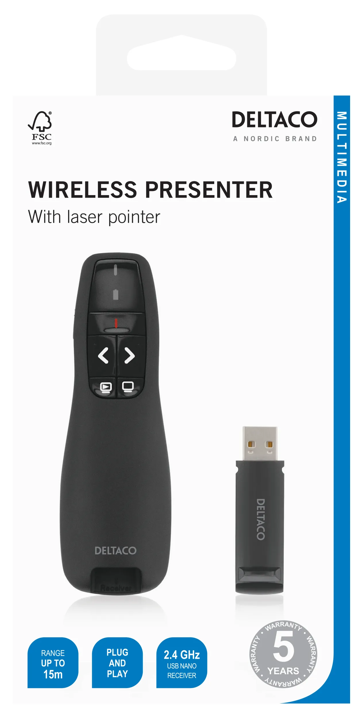 Deltaco WP-001 Wireless - laser presenter, Black