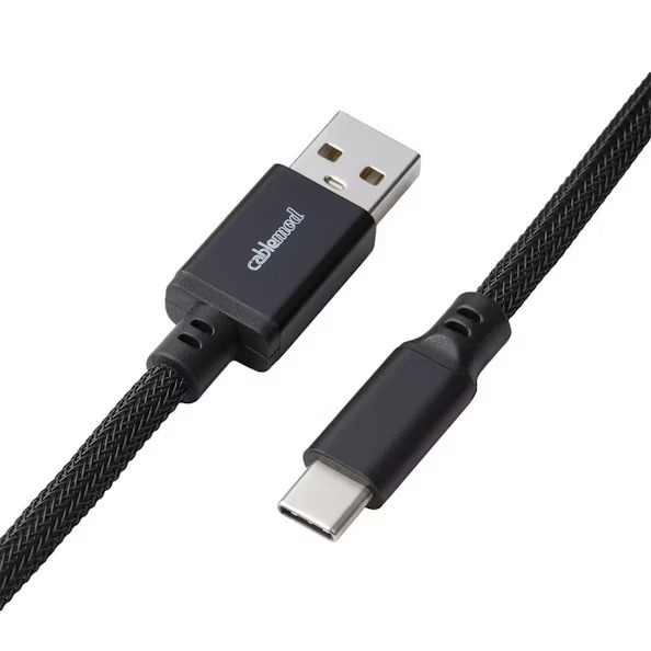 CableMod Classic Coiled Keyboard Cable, USB A -&gt; USB Type C, 150cm, Midnight Black