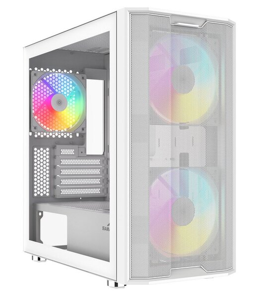 SAMA S30 midi-tower chassi med f&ouml;nster och RGB-belysning, vit