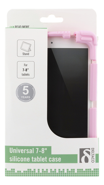 DELTACO Skal i silikon f&ouml;r 7-8" surfplattor, stativ, rosa