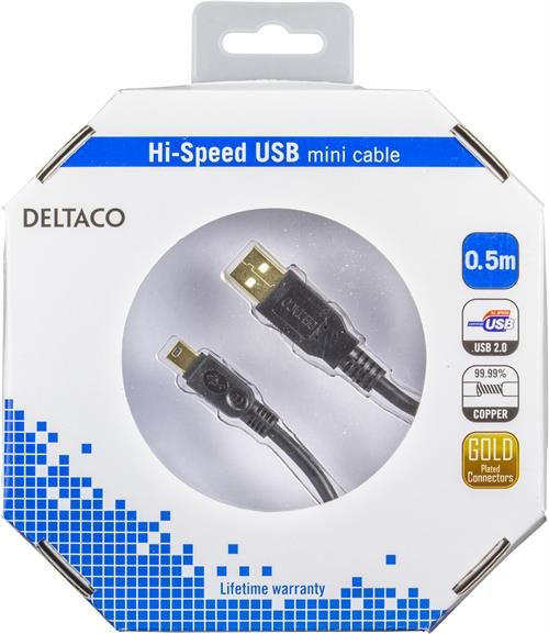Deltaco USB-A - Mini-USB B - cable, 0.5 m, Black