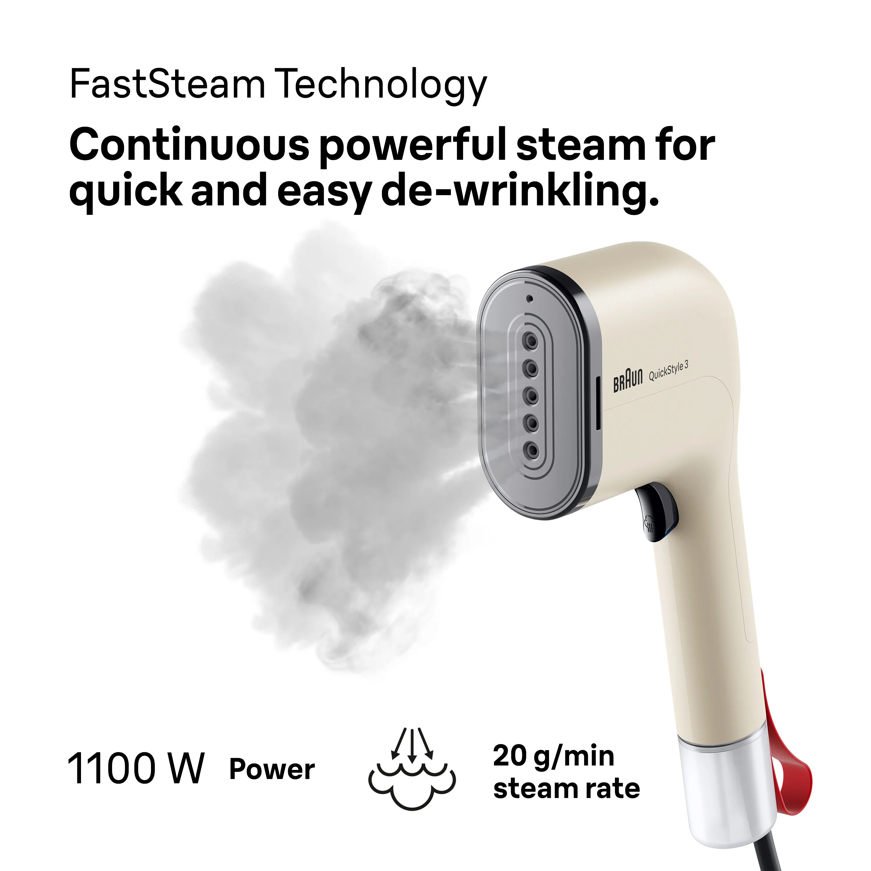 Braun QuickStyle 3 GS3012 BG handsteamer, 1100 W, 0,07 l, Beige