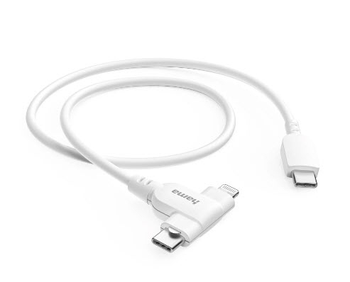 Hama USB-C - USB-C/Lightning - kabel, Vit, 1m
