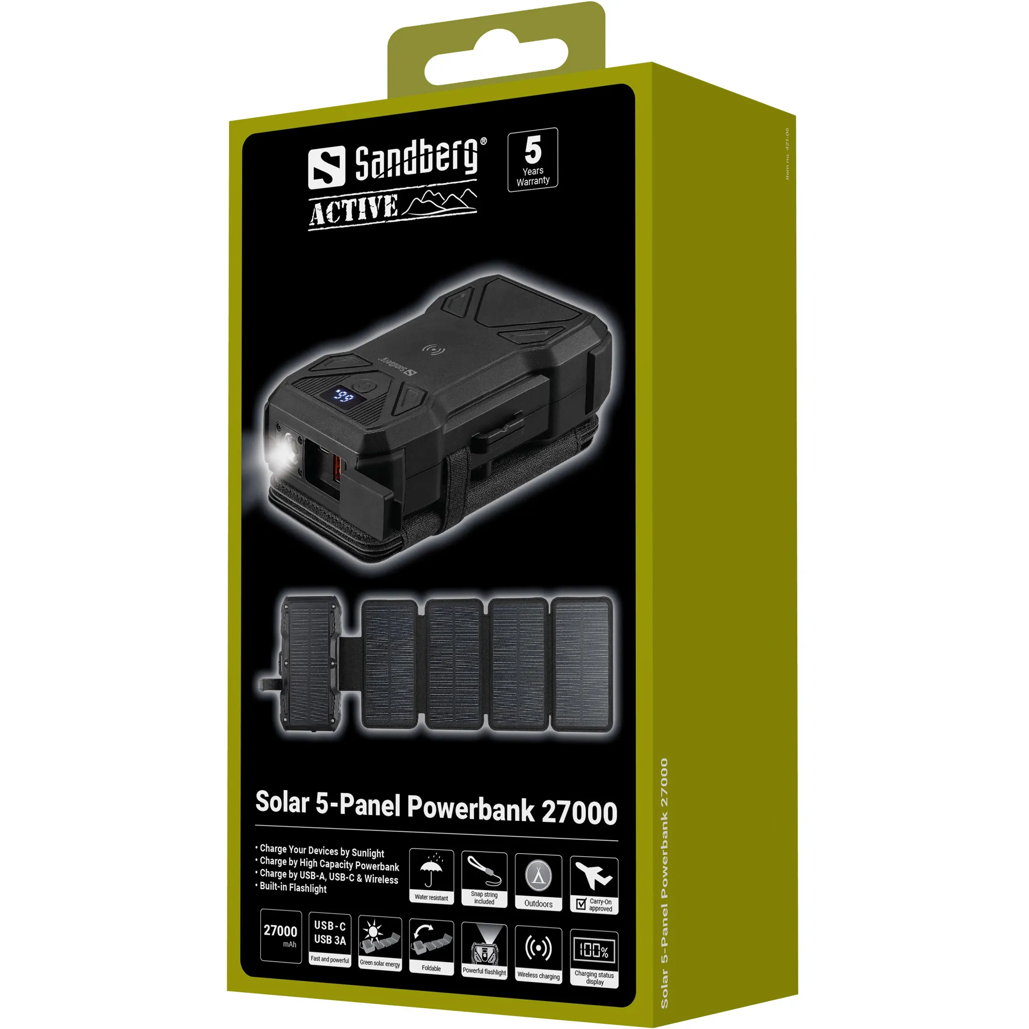 Sandberg 27000mAh Solar 5-Panel USB-C PD 18W 2xUSB-A - power bank, Black