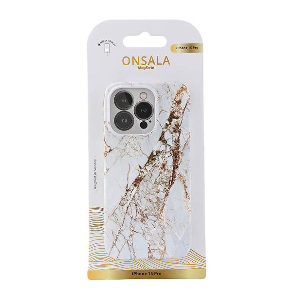 Onsala Backcover MagSerie iPhone 15 Pro -takakuori, white rhino marble