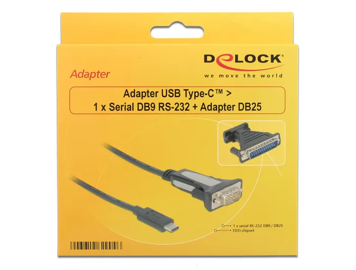 Delock Adapter USB Type-C &gt; 1 x Serial DB9 RS-232 + Adapter DB25