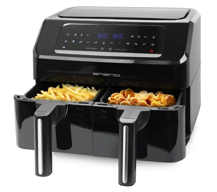 Emerio Smart Fryer -kiertoilmakypsennin, Musta, 2x3.6l