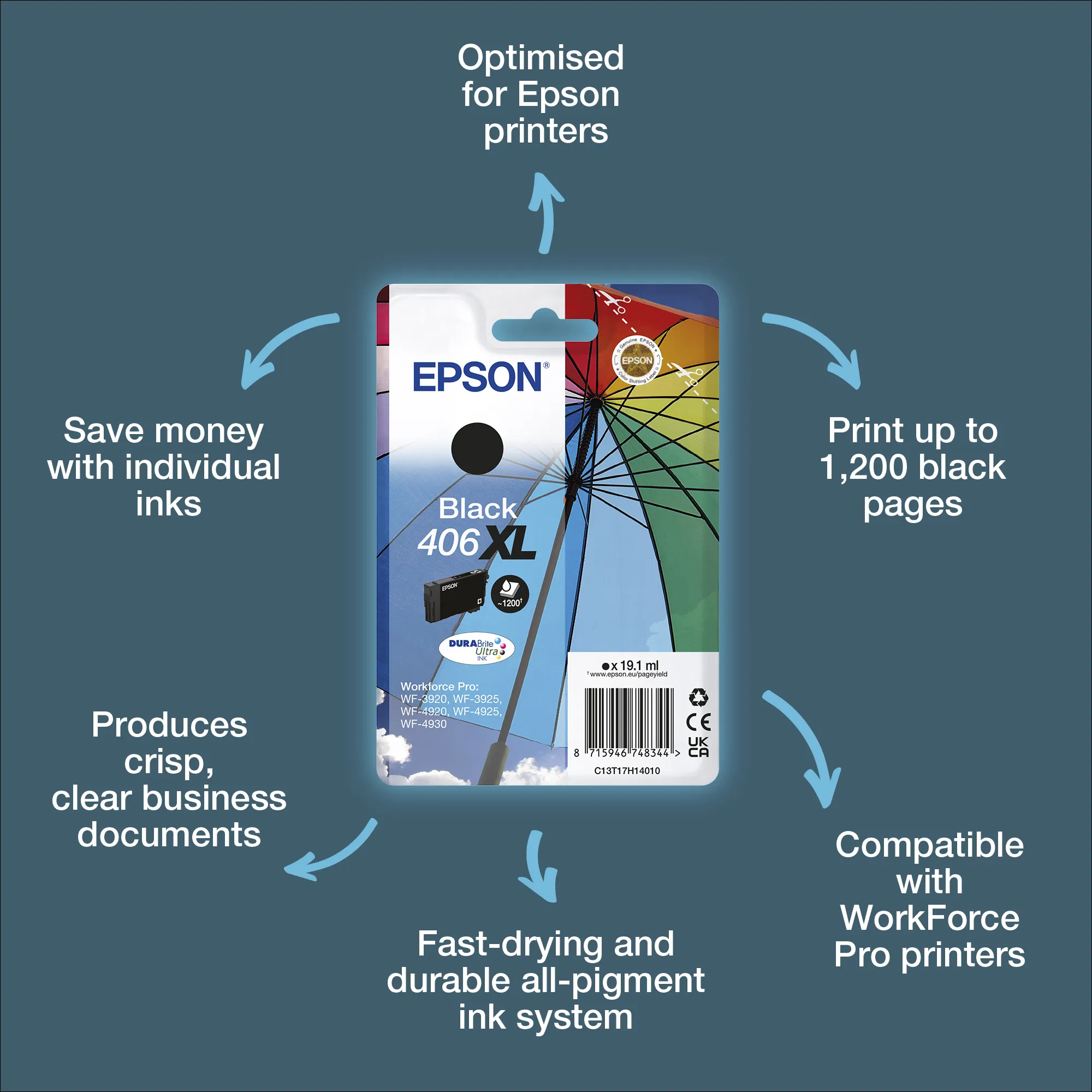 Epson 406XL bl&auml;ckpatron, 19.1 ml, svart