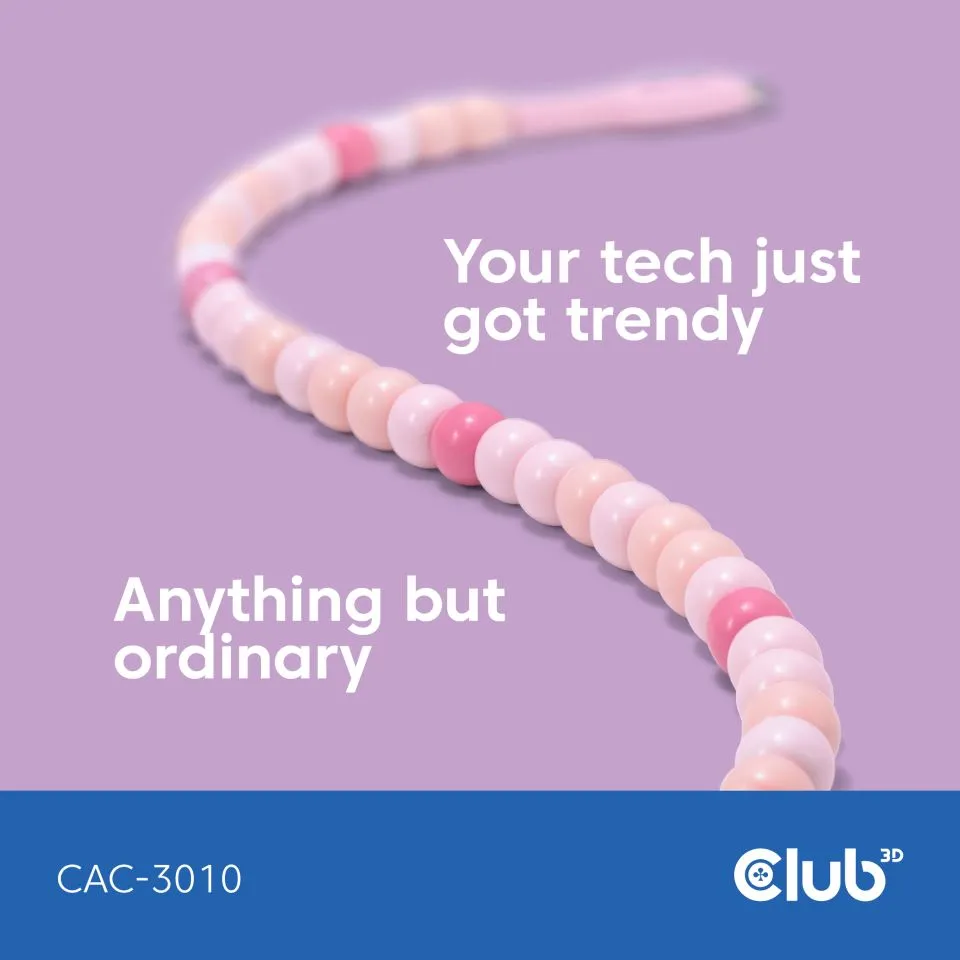Club 3D USB-C - USB-C 60W Beaded -kaapeli, Pinkki, 2m