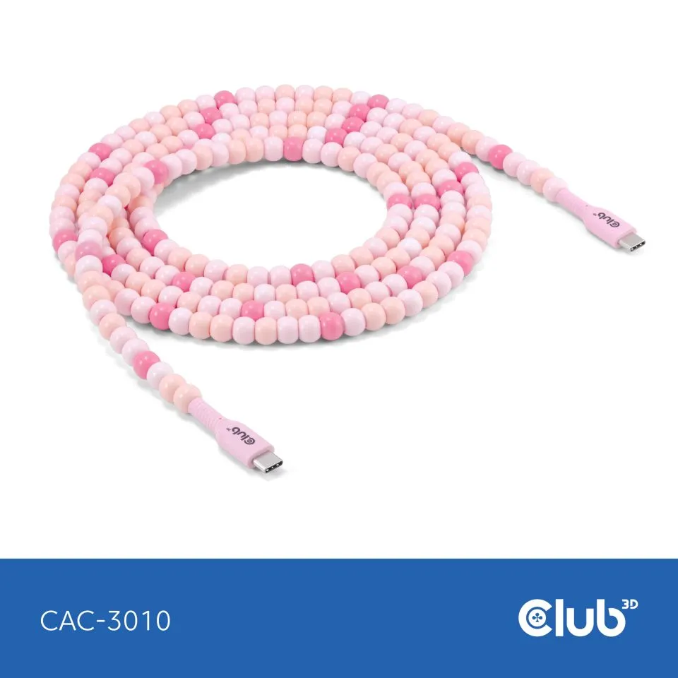 Club 3D USB-C - USB-C 60W Beaded - kabel, Pink, 2m