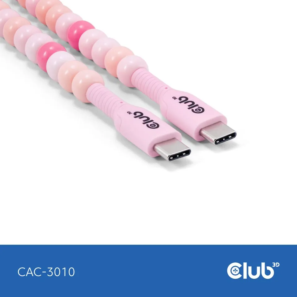 Club 3D USB-C - USB-C 60W Beaded - kabel, Pink, 2m