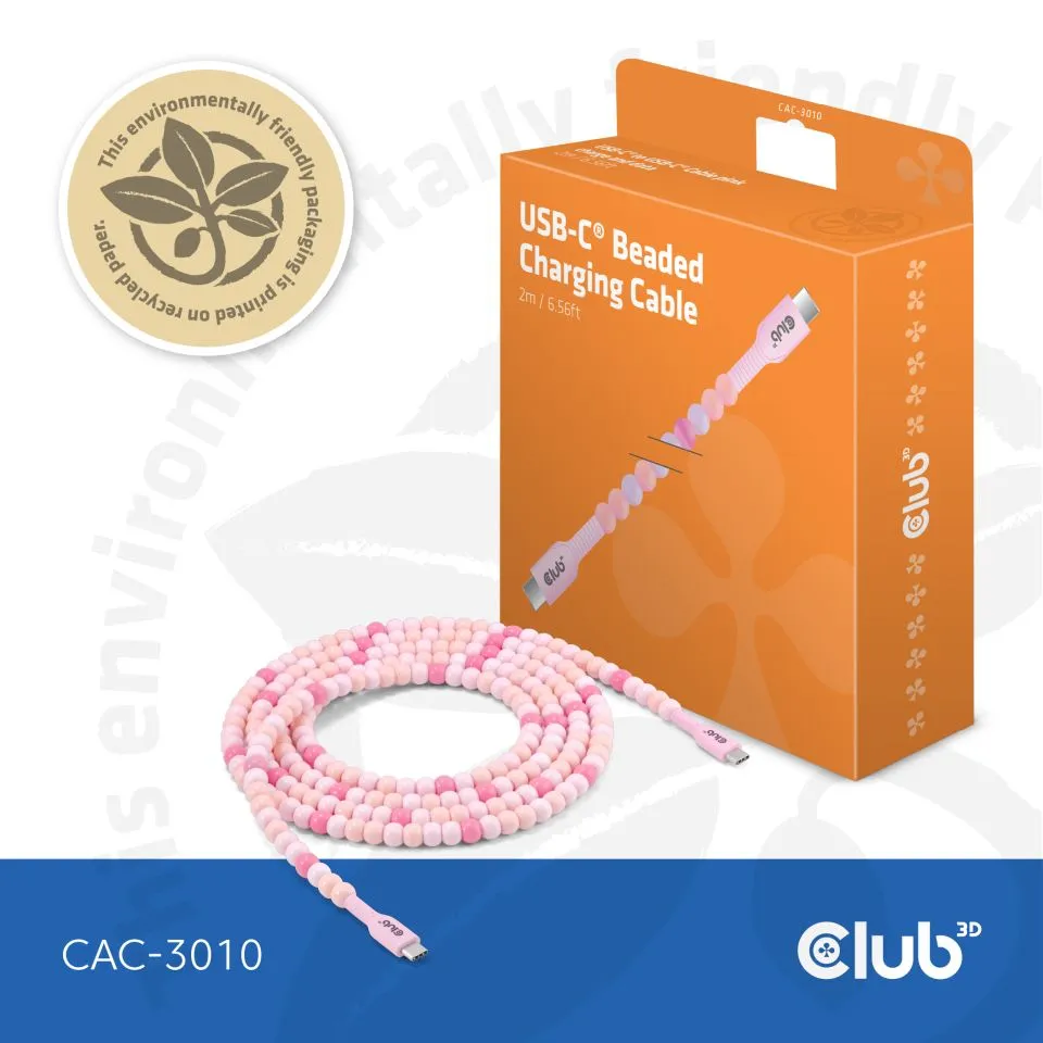 Club 3D USB-C - USB-C 60W Beaded - kabel, Pink, 2m