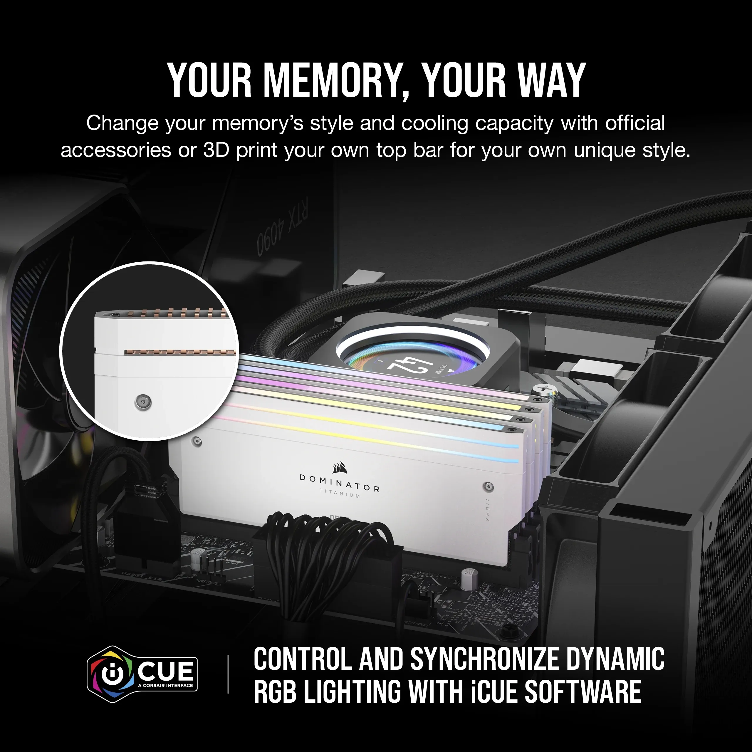 Corsair Dominator Titanium RGB 64 Gt (4 x 16 Gt) DDR5 6000 MHz, CL36 -muisti, valkoinen (XMP)