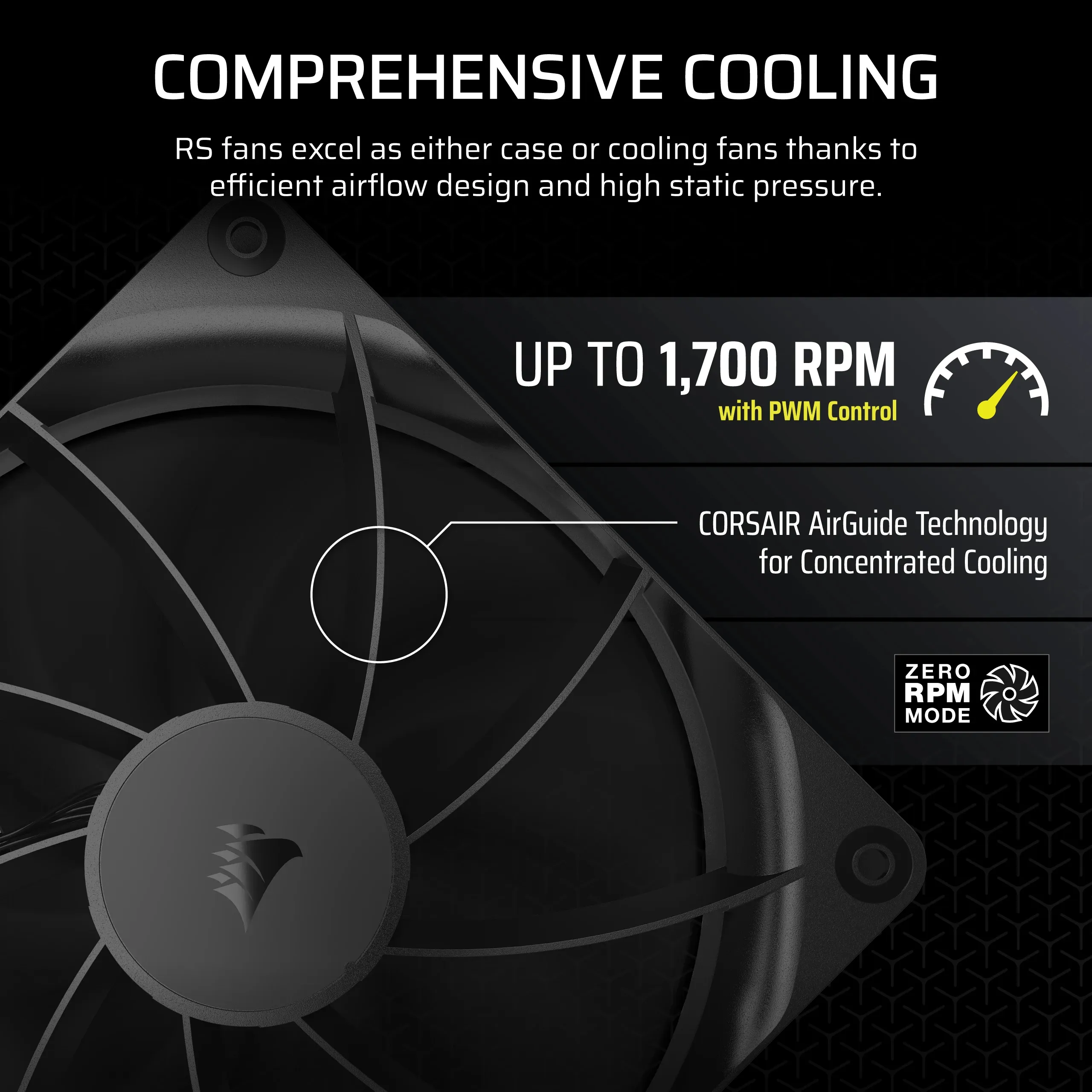 Corsair RS140 140mm PWM - chassi fl&auml;kt, svart, 2 st