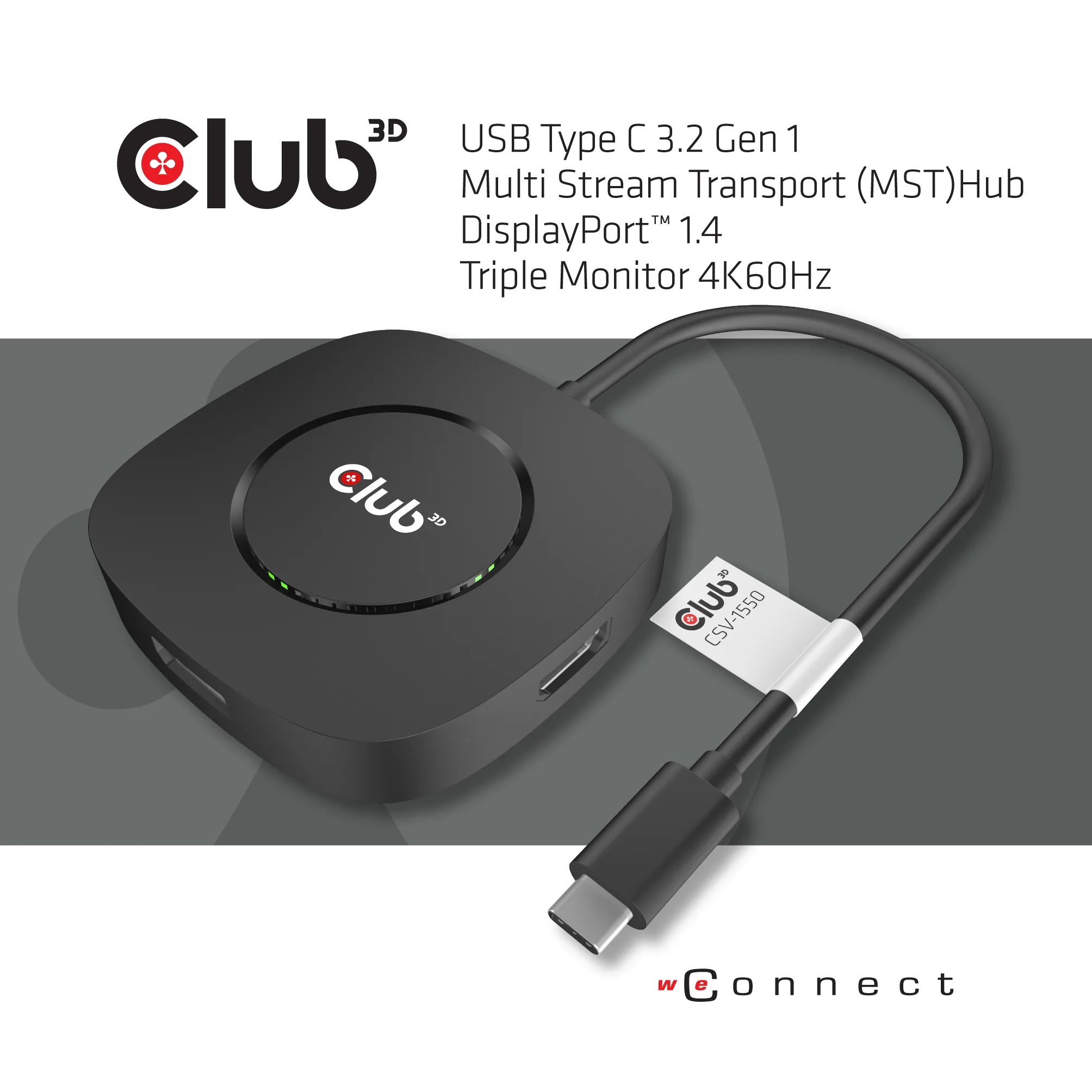 Club 3D 3.2 Gen1 USB-C - 3x DisplayPort 1.4 MST - hub, Svart