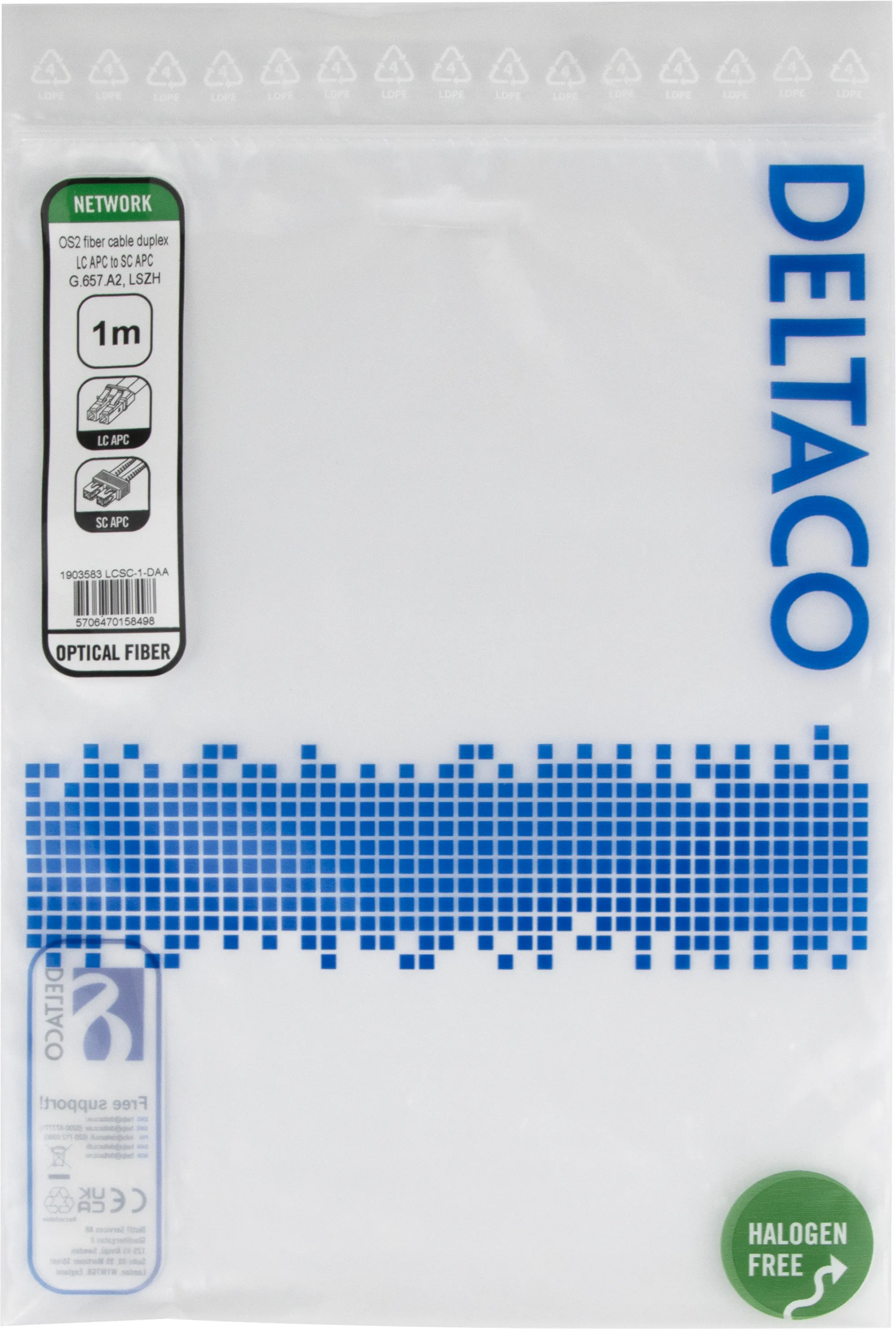 Deltaco OS2 LSZH LC-SC 1m Fiber Optic Cable, Yellow