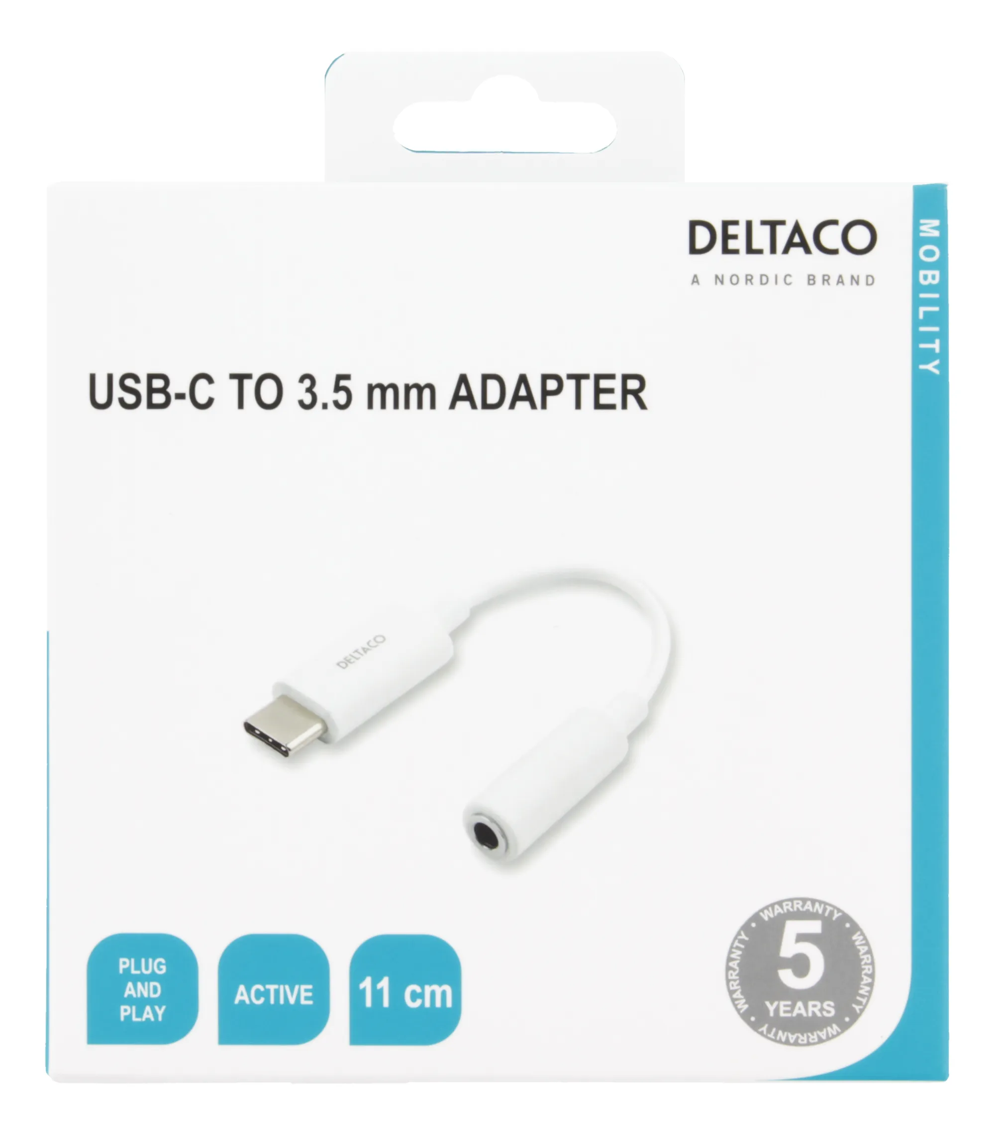 Deltaco  USB-C &ndash; 3,5mm - adapter, Vit