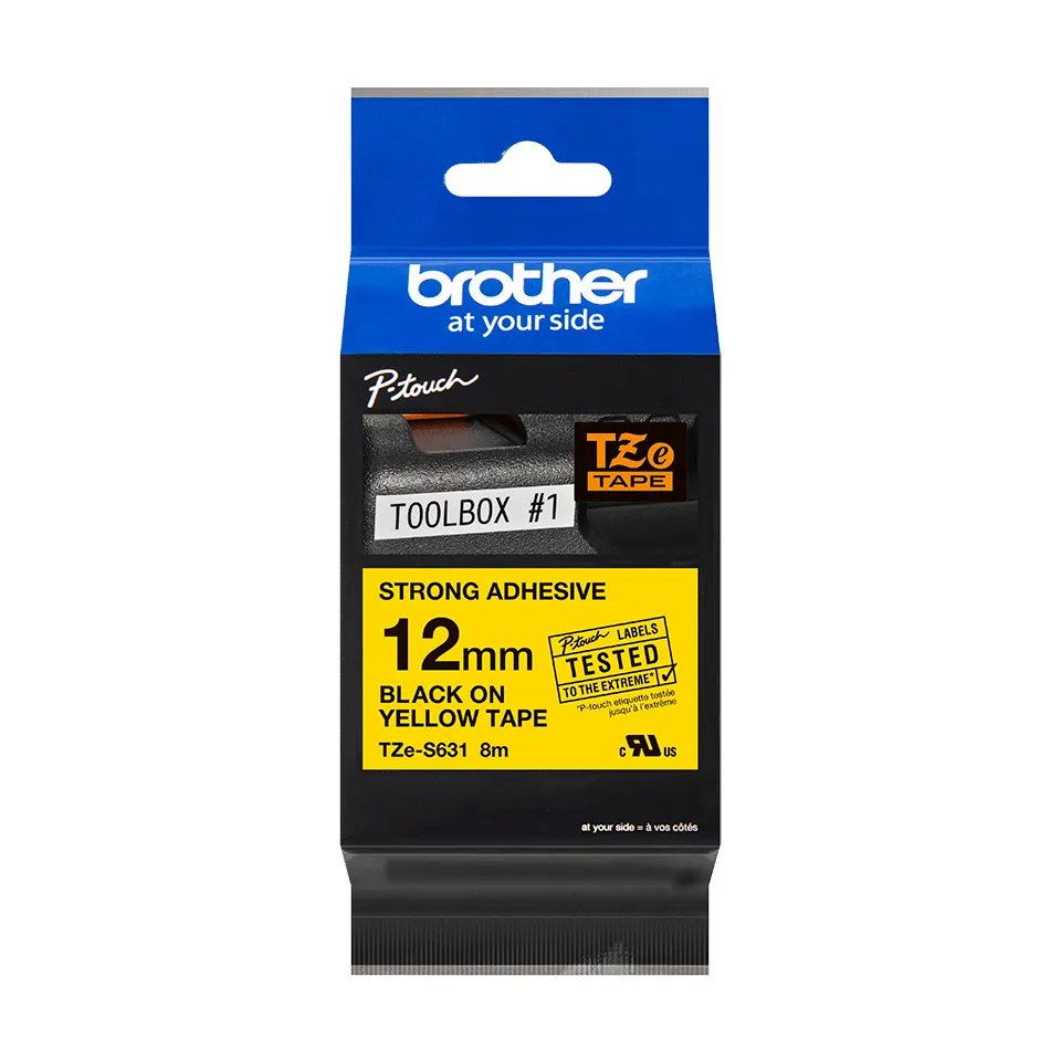 BROTHER TZES631 special tape 12mm 8m yellow black extra-strong adhesive for lettering instrument