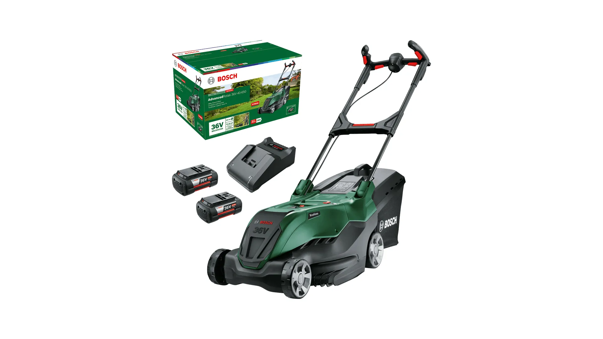 Bosch AdvancedRotak 36V-40-650 - batteridriven gr&auml;sklippare 2 x 4,0 Ah batteri + laddare