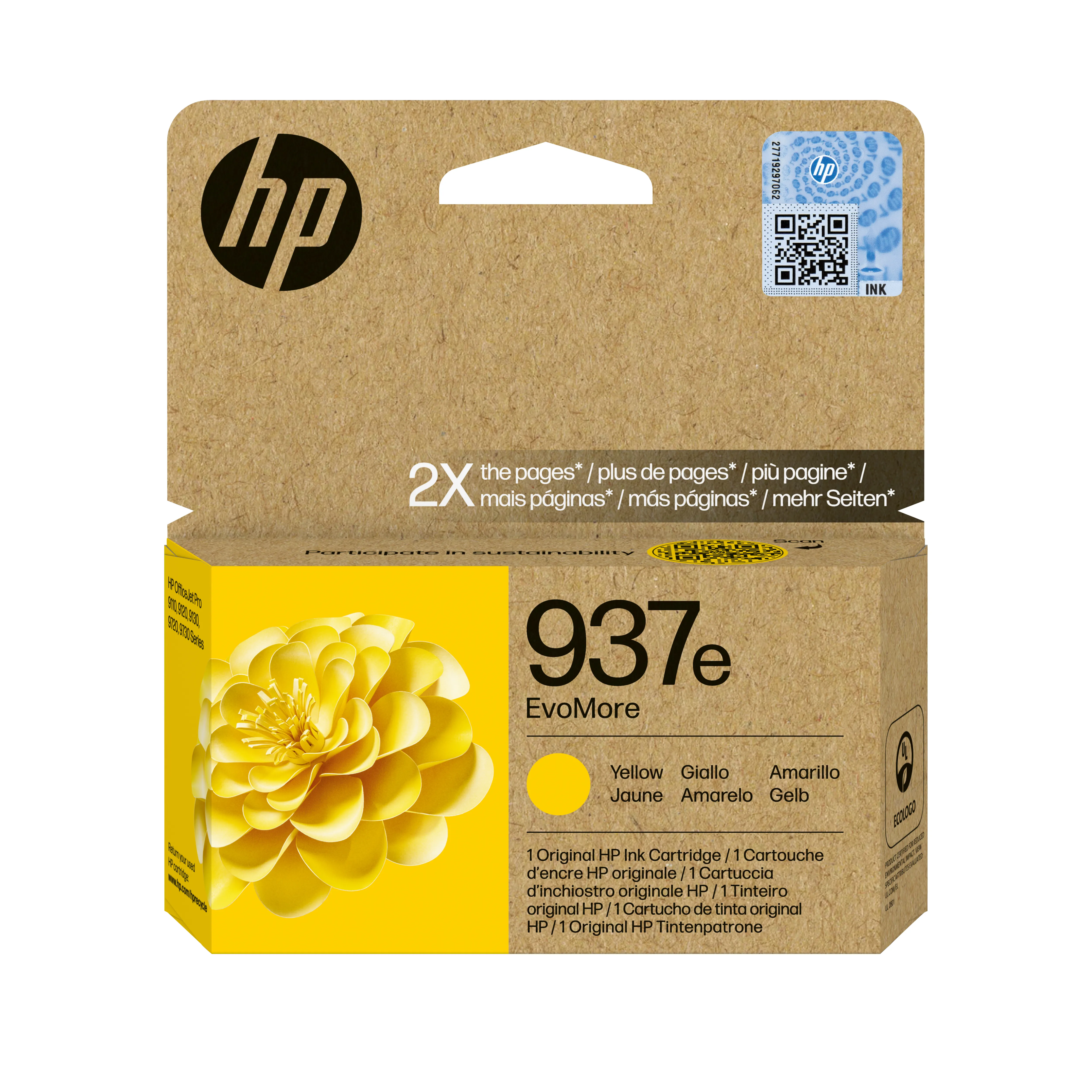 HP 937e EvoMore XL-mustekasetti, 20 ml, keltainen
