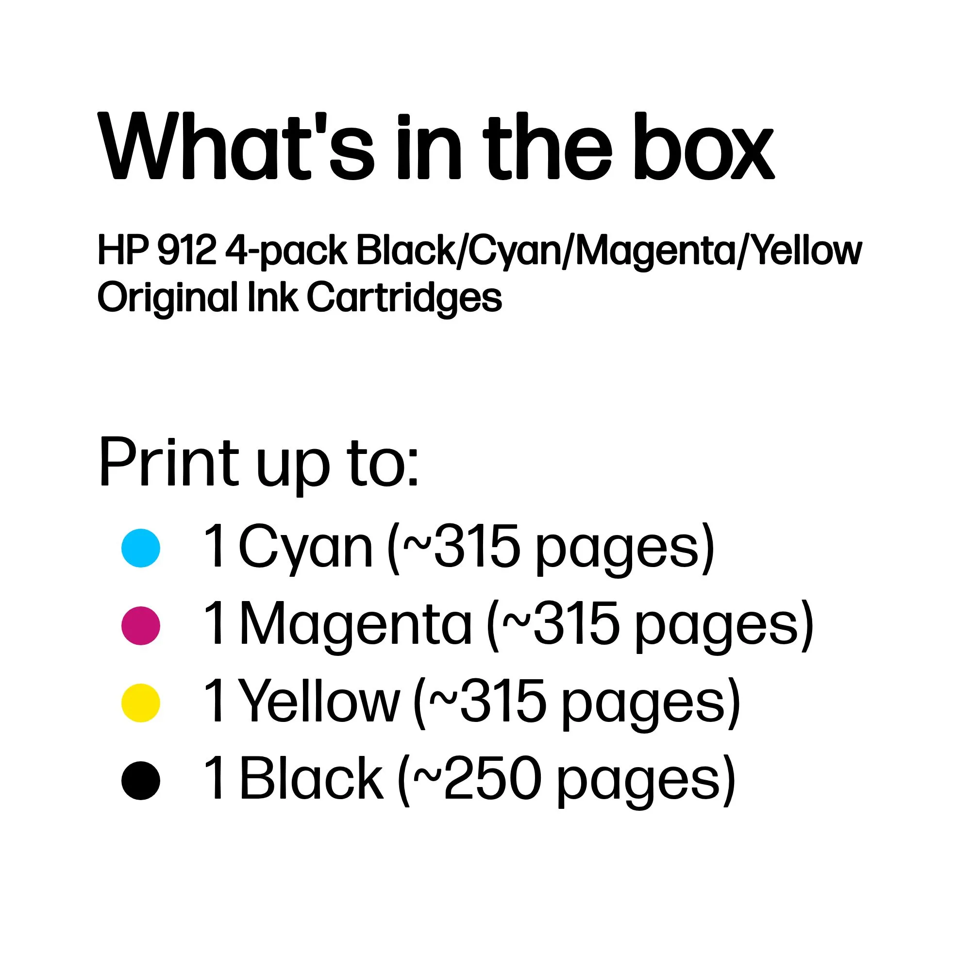 HP 912 ink cartridge kit, Black/Cyan/Magenta/Yellow, 4 pcs
