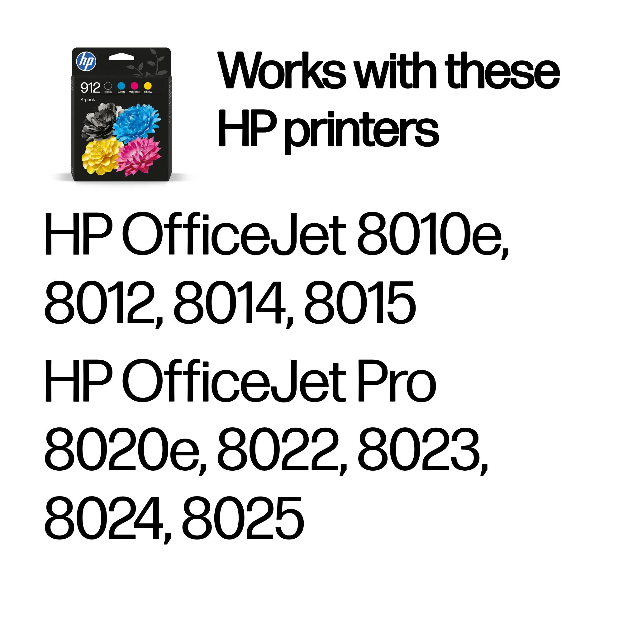 HP 912 ink cartridge kit, Black/Cyan/Magenta/Yellow, 4 pcs