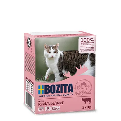 Bozita Grass-Fed Beef Chunks in Sauce, V&aring;tfoder f&ouml;r katt, Adult, Spannm&aring;lsfritt, 370 g