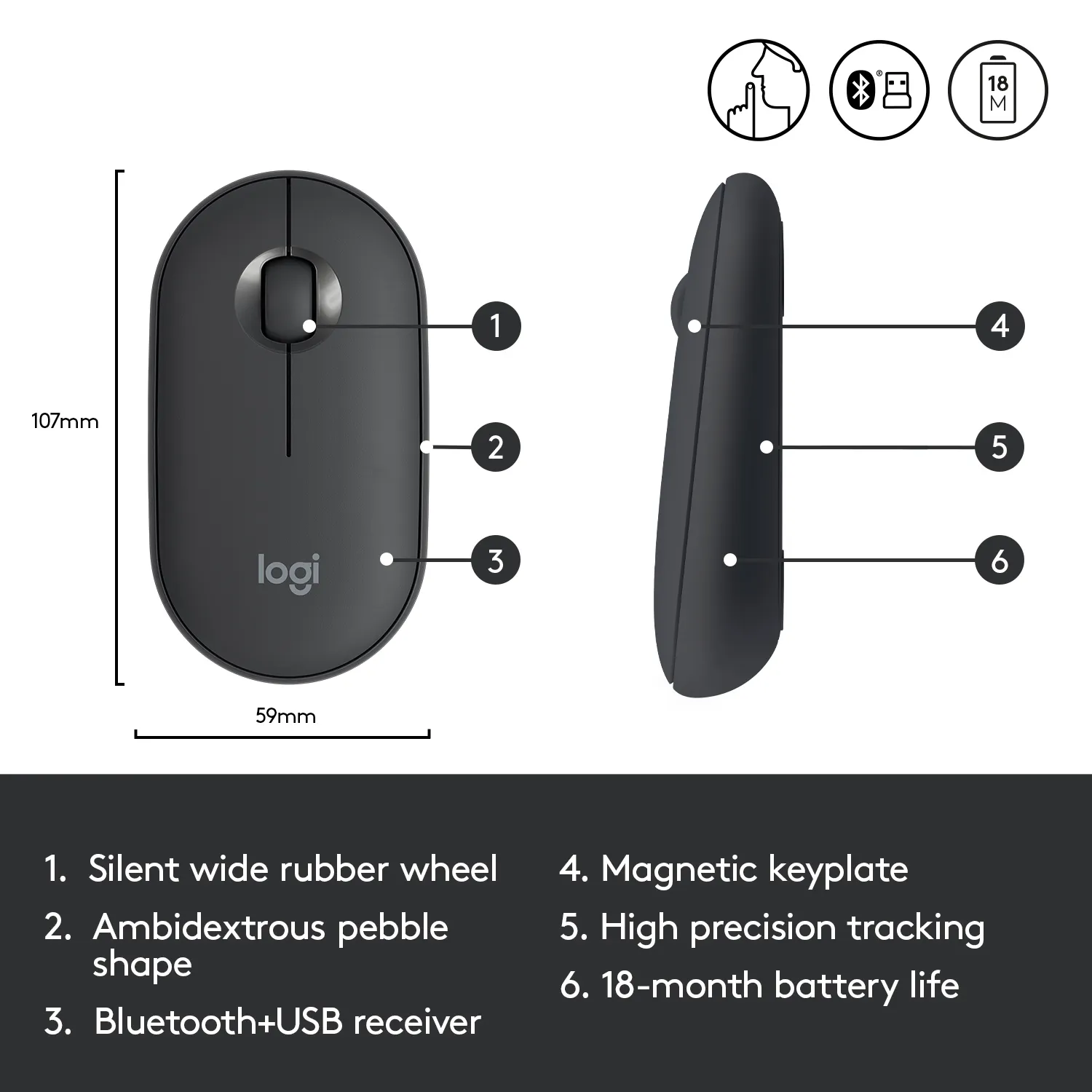 Logitech Pebble M350 -langaton hiiri, grafiitti
