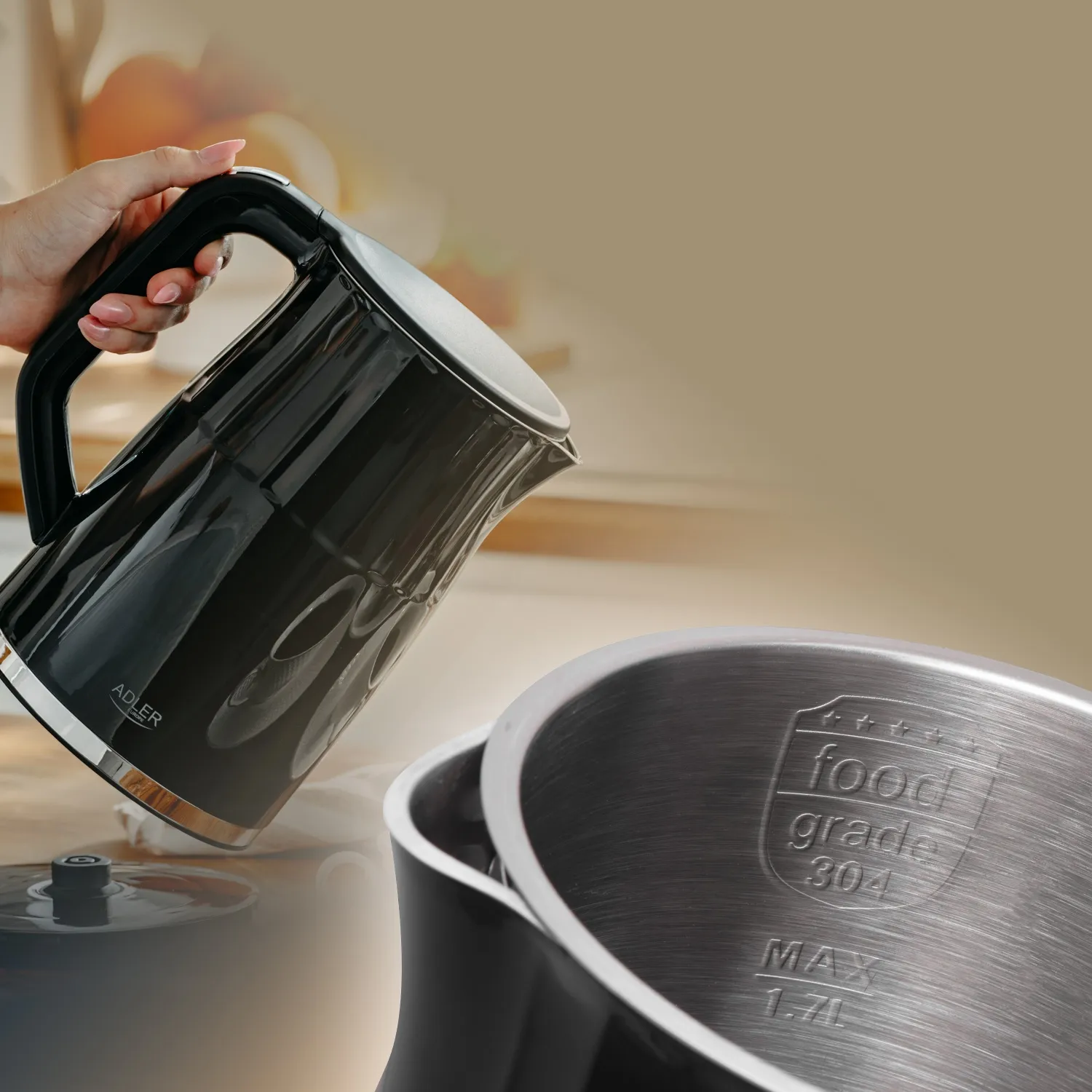Adler AD 1350 kettle, 1.7L, 2200W, Black