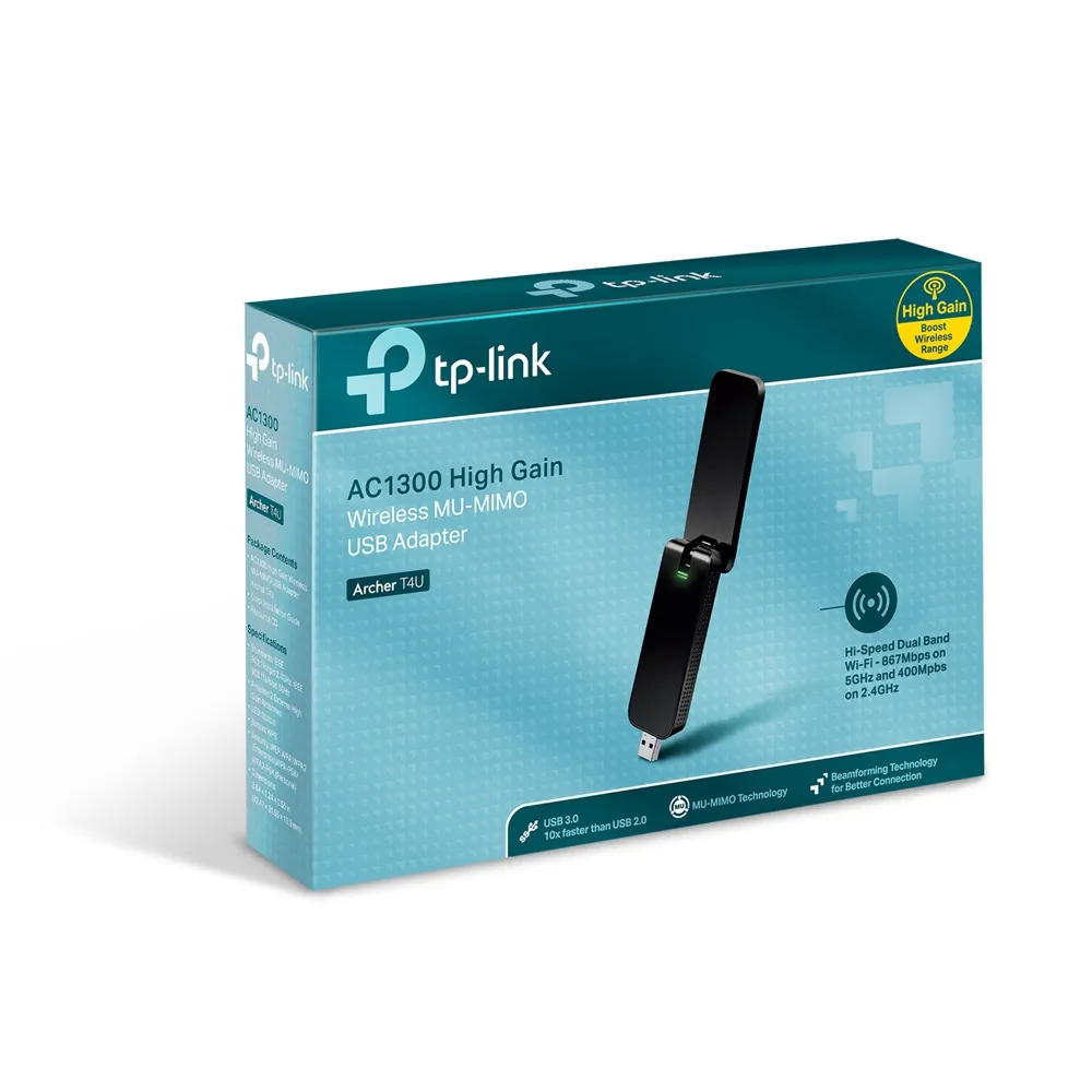 TP-LINK AC1300 Wireless Dualband USB 3.0-Adapter, 400MBit/s at 2,4GHz + 867MBit/s at 5GHz, 802.11a/b/g/n/ac USB 3.0 WPS Button